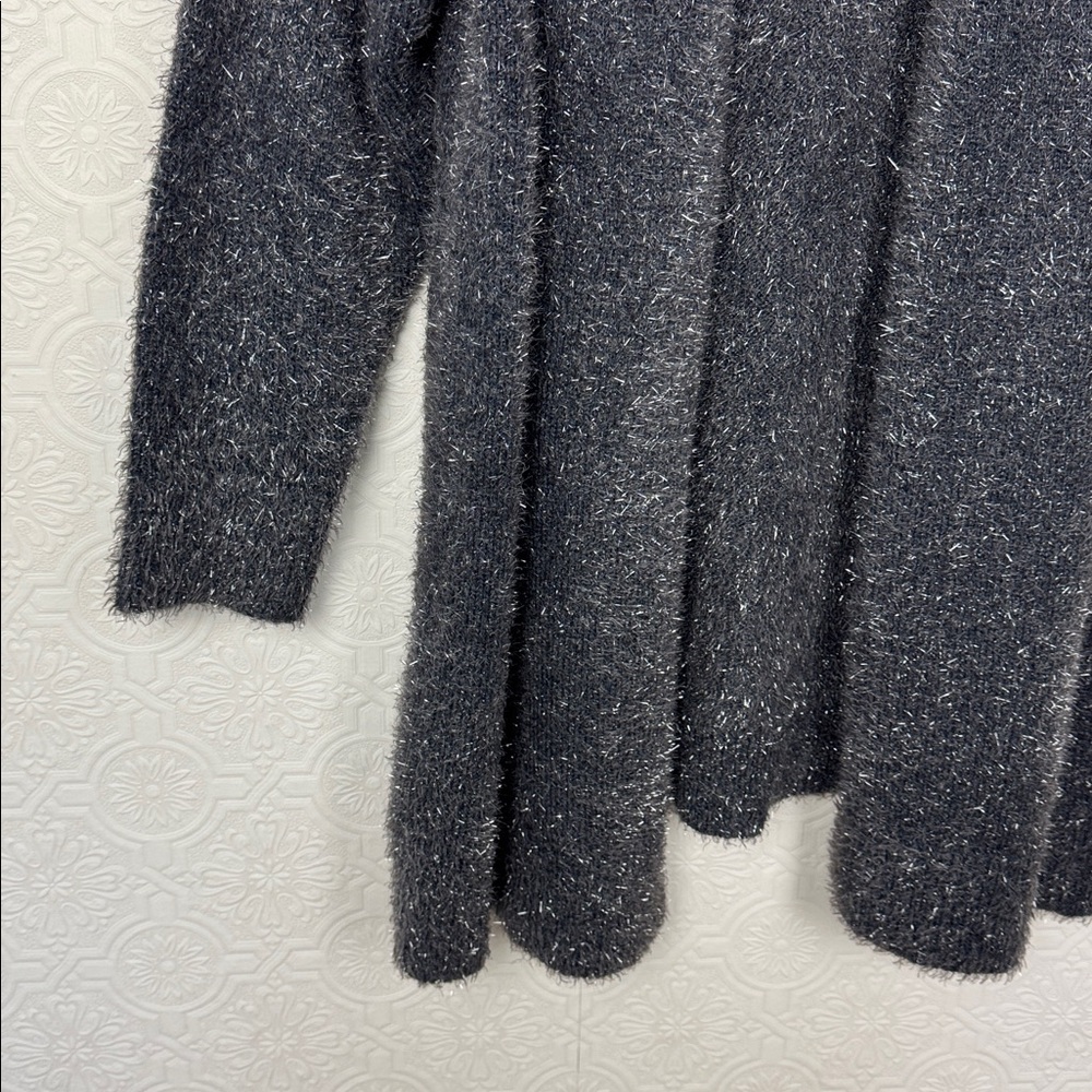 Lane Bryant Fuzzy Open Front Cardigan Gray Metallic Knit Size 18 20 Holidays NYE - Picture 3 of 8